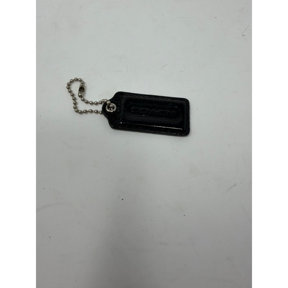 Coach Patent Leather Logo Hangtag Replacement Charm Black Silver Chain Unisex OS